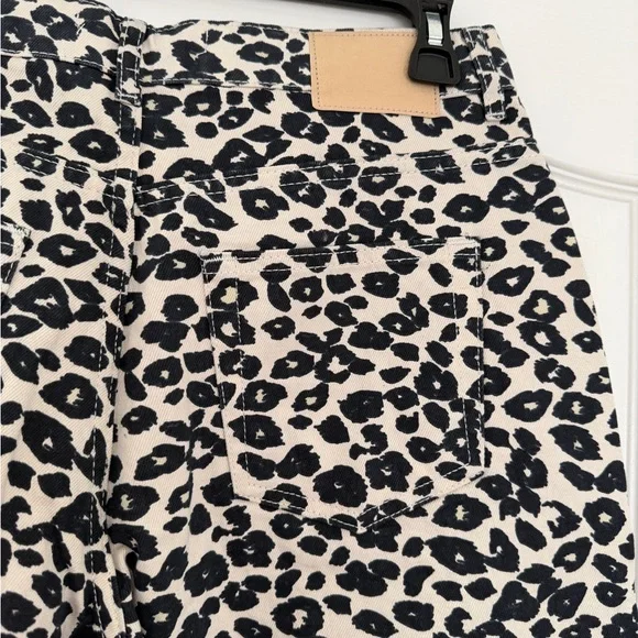 Zara Leopard Print Wide Leg Denim Pants Size 8 - Picture 6 of 6